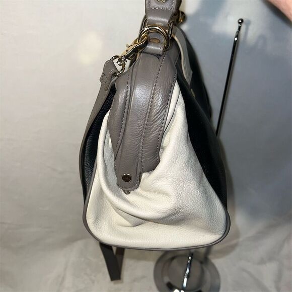 Emma Fox Women's Black, Cream & Taupe Leather Satchel Handbag Medium Size - Picture 5 of 14